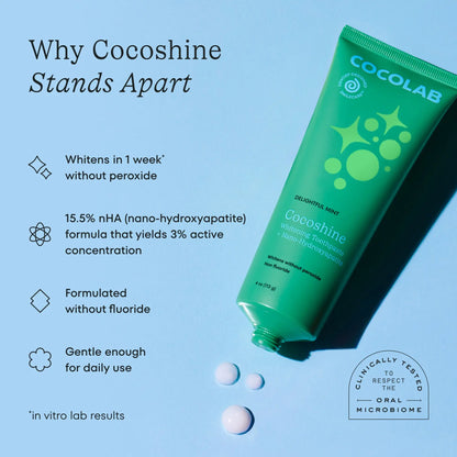 Cocolab Cocoshine Travel Toothpaste - 1 Oz, TSA-Friendly, Mineral-Enriched, Enamel Support, Dual-Action Whitening, Gentle Formula, Fluoride-Free and Sulfate-Free