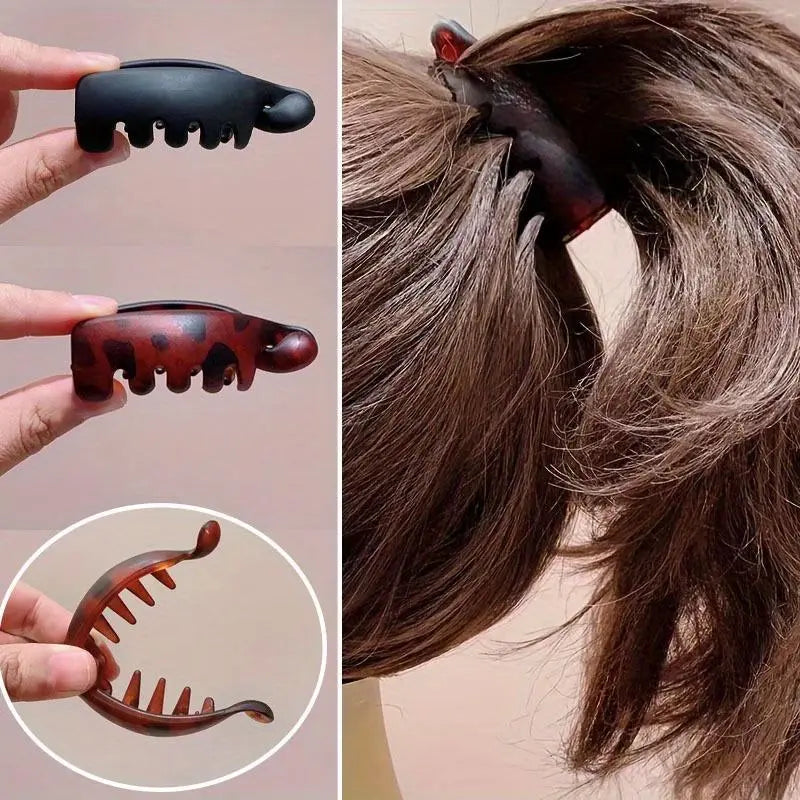 Women's Vintage Oval Leopard Print Non-Slip Hair Clips - Amber and Black Fashion Accessories for Secure Ponytails and Bun Hairstyles