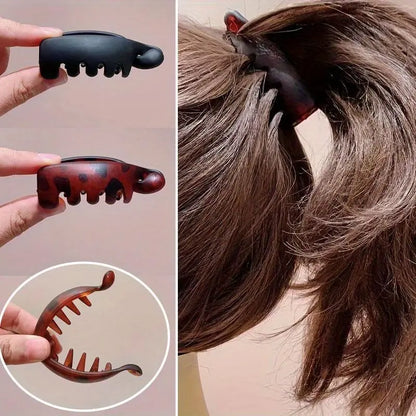 Women's Vintage Oval Leopard Print Non-Slip Hair Clips - Amber and Black Fashion Accessories for Secure Ponytails and Bun Hairstyles