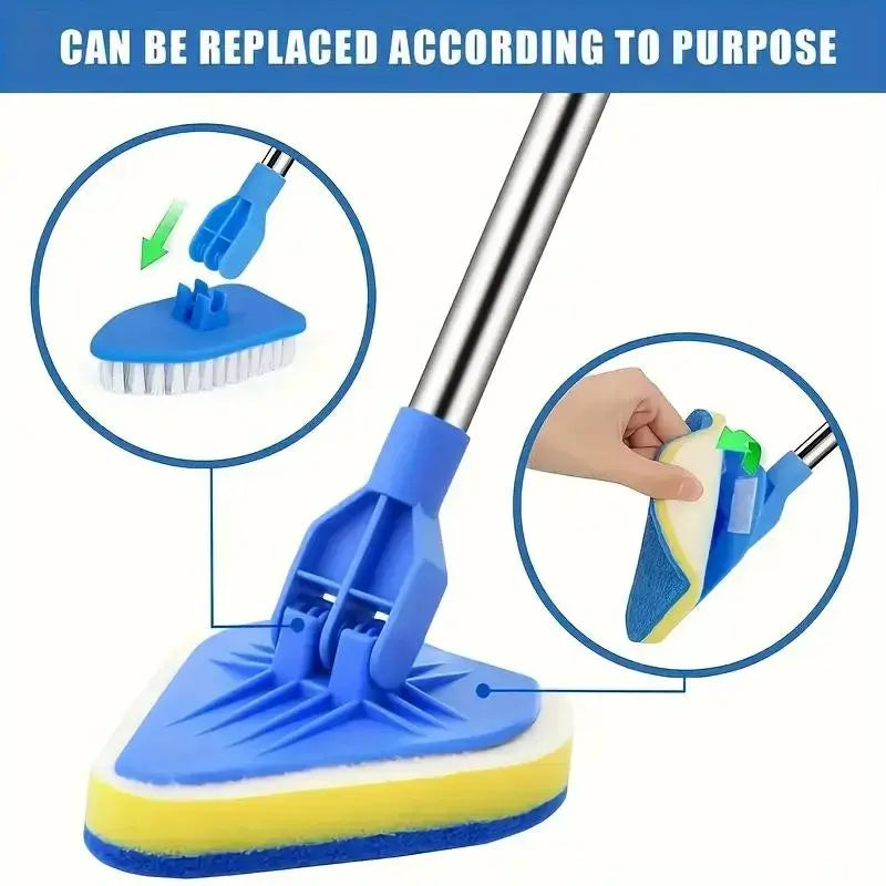 2-in-1 Retractable Bathroom Cleaning Brush Set with Stainless Steel Handle, Featuring 3 Sponge Heads – Multifunctional Tool for Kitchen, Pool, and Bathroom Maintenance