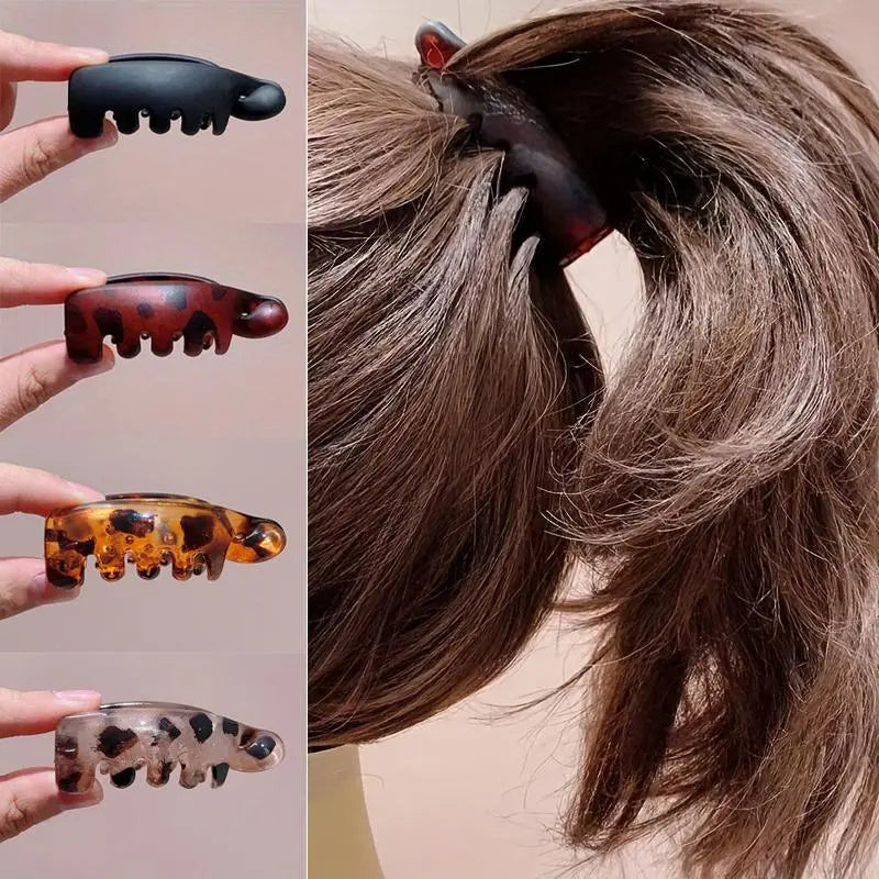 Women's Vintage Oval Leopard Print Non-Slip Hair Clips - Amber and Black Fashion Accessories for Secure Ponytails and Bun Hairstyles