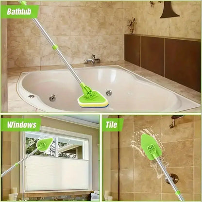 2-in-1 Retractable Bathroom Cleaning Brush Set with Stainless Steel Handle, Featuring 3 Sponge Heads – Multifunctional Tool for Kitchen, Pool, and Bathroom Maintenance