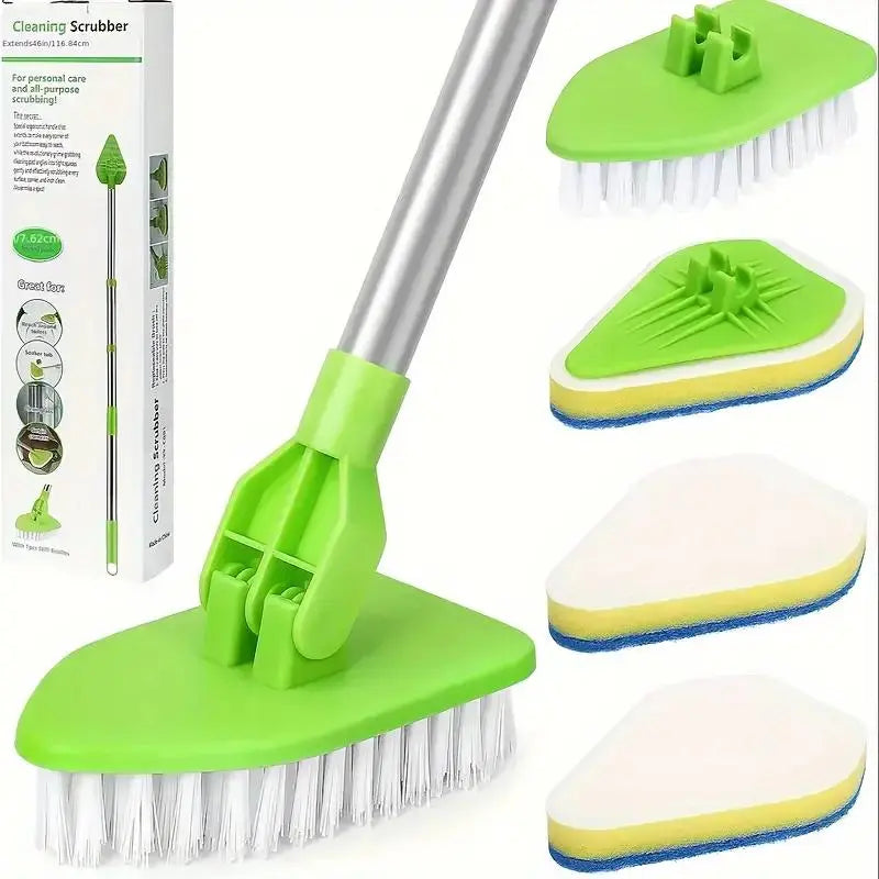 2-in-1 Retractable Bathroom Cleaning Brush Set with Stainless Steel Handle, Featuring 3 Sponge Heads – Multifunctional Tool for Kitchen, Pool, and Bathroom Maintenance