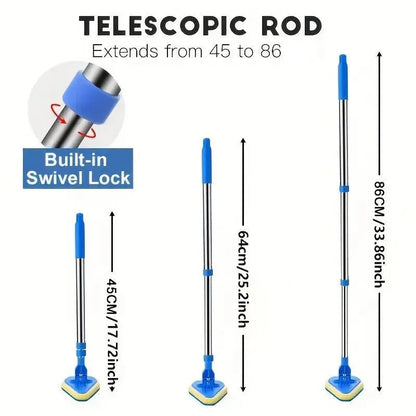 2-in-1 Retractable Bathroom Cleaning Brush Set with Stainless Steel Handle, Featuring 3 Sponge Heads – Multifunctional Tool for Kitchen, Pool, and Bathroom Maintenance