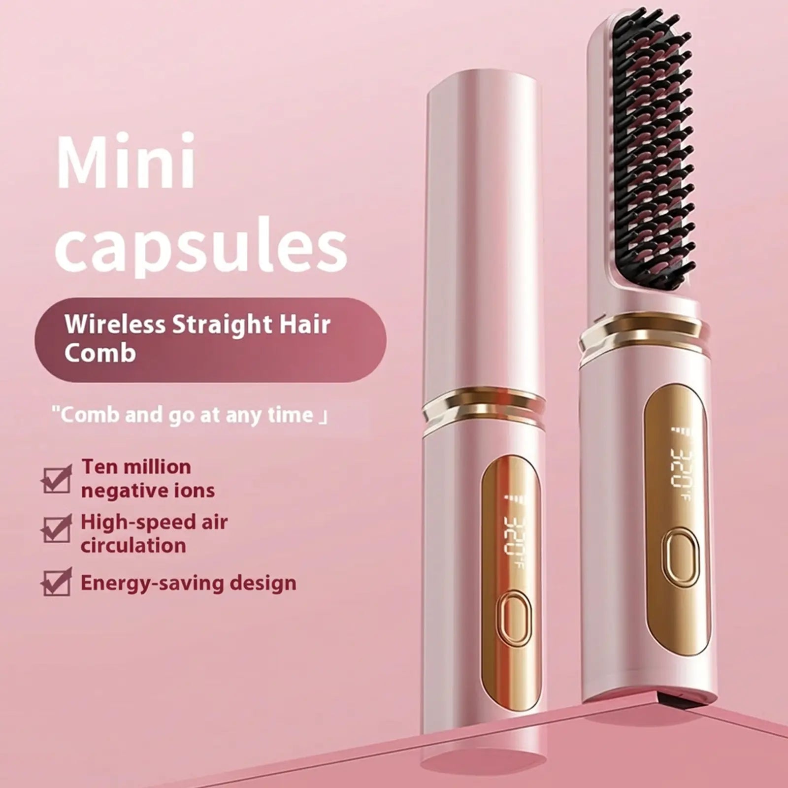 Cordless Hair Straightening Brush with Protective Cover - Portable Mini Negative Ion Hot Comb for Travel, Gym, and Car - USB Rechargeable Anti-Scald Hair Styler