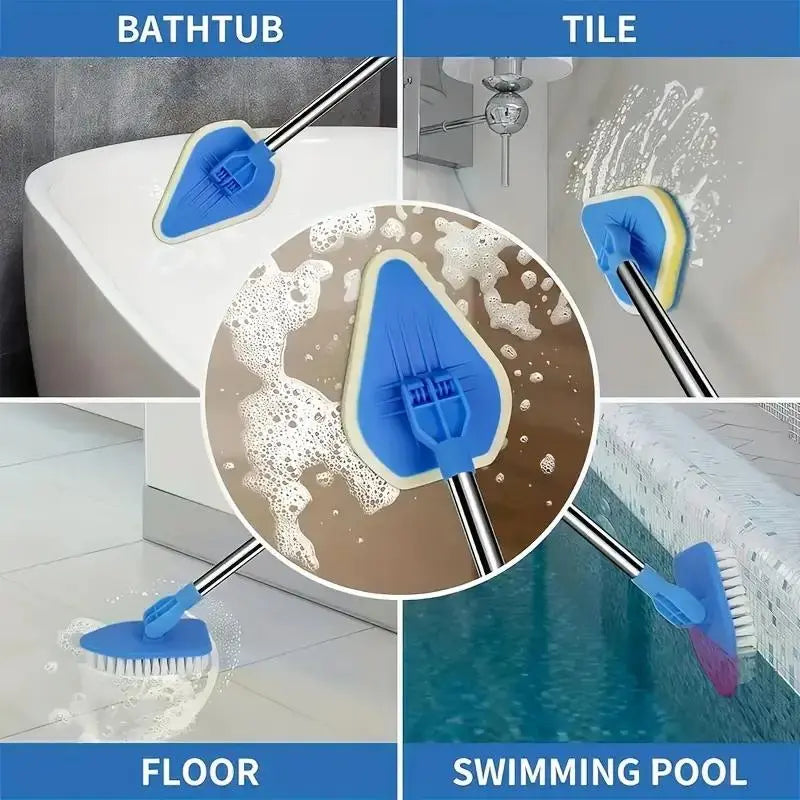2-in-1 Retractable Bathroom Cleaning Brush Set with Stainless Steel Handle, Featuring 3 Sponge Heads – Multifunctional Tool for Kitchen, Pool, and Bathroom Maintenance